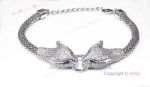Copy Cartier Diamond Panther Head Bracelet Silver Bracelet